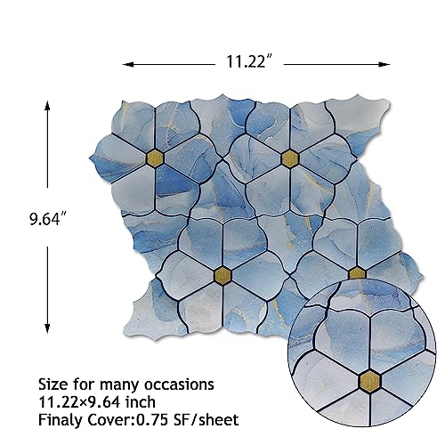Kieacia 10-Sheet Peel And Stick Backsplash Tiles For Kitchen Pvc Marble Self-Adhesive Tile Blue Mosaic Tiles For Bathroom Vanities Table Desktop Fireplace #TOP3