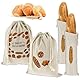 Jiavlyx 4 Stück Leinen Brotbeutel, Brotbeutel Aufbewahrung Frischhalten, (64 * 16CM / 38 * 31CM) Bread Bag, Wiederverwendbar Brotsack,Brotaufbewahrung Mit Kordelzug,Für Brot, Baguette, Obst, Gemüse
