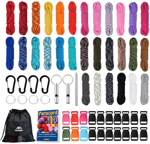 MONOBIN Paracord Combo Kits - 550 Type III Parachute Cord - Bracelet Crafting Kits, Survival Rope Making lanyards,Dog Collar,Bracelet