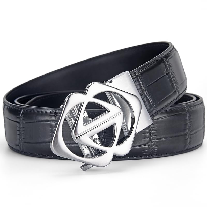 Image of Mens Black Belt Leather Ratchet Belts for Men Adjustable Men's Belts for Dress Casual with Gift Box, Trim to Fit