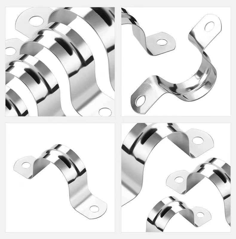 10Pcs M45/1.772 Inch Stainless Steel Conduit Clamps, Two Hole Strap U Bracket Rigid Pipe Strap Metal U Clamp Conduit Strap Tension Clips U-tube Clamp Heavy Duty