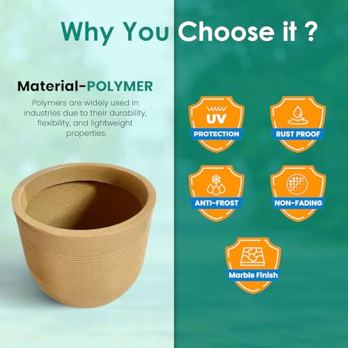 Image of Amazon Brand - Umi 10 Inch Large Plastic Planter Pot for Indoor Outdoor Plants | Big Size Garden Gamla UV Resistant Polymer Flower Pot | Brown Decorative Pot for Balcony, Garden, Terrace & Home Decor