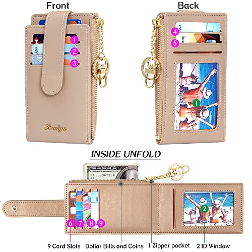 Image of Badiya Slim Women Wallet RFID Blocking Bifold Compact 9 Card Slots Holder Wallets Soft Leather with Zipper Coin Pocket 2 ID Window