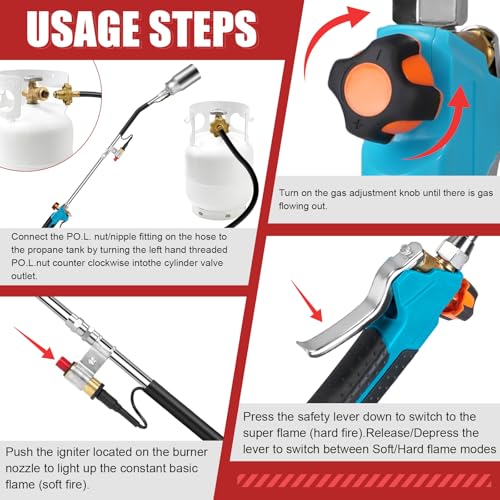 Image of ARTFLAMM Portable Propane Torch Weed Burner Kit with Storage Bag, High Output BTUs & 10 FT Hose, Self Igniter Weed Flame Torch for Campfires,Roofing,Melting Snow and Ice,Road Marking