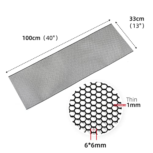 Image of AggAuto Universal 40 inchx13 inch Car Grill Mesh - Aluminum Alloy Automotive Grille Insert Bumper Honeycomb Hole 6mm Spacing 1mm, One of the Most Multifunctional Shape Grids 100x33cm Black