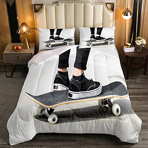 Erosebridal 3D Skateboard Duvet Set Full Boy Skateboard Comforter Set Room Decorative Extreme Sports Games Bedding Set for Kids Boys Girls Teens Adult Hippie Hip Hop Comforter Set