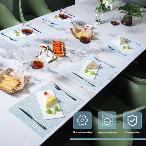 Image of YELONA Placemats for Dining Table - Heat Resistant, Non-Slip & Washable PVC Vinyl Table Mats - Set of 8, 45 x 30 cm (Ocean Blue)