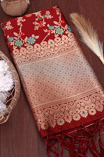 Image of DEVANGI Women's Woven Banarasi Silk Dupatta /Chunni For Women, Floral Print 1 Meter Wide and 2.3 Meter Length Printed Designer Dupatta /Chunni For Girls