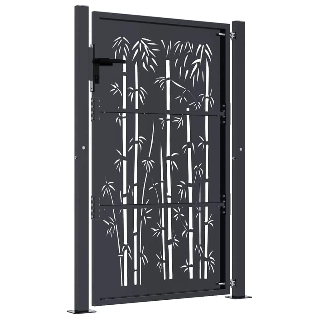vidaXL Cancello Giardino Antracite 105x155 cm in Acciaio Design bambù, cancello, cancello in Acciaio, cancello da Esterno, cancello di Sicurezza