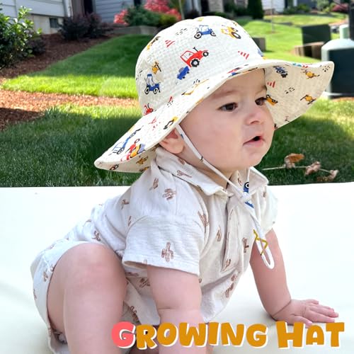 Image of HONGTEYA Baby Sun Hat Toddler Girl Beach Hat Sun Protection Adjustable Outdoor Summer Wide Brim Bucket Hat for Infant Kids