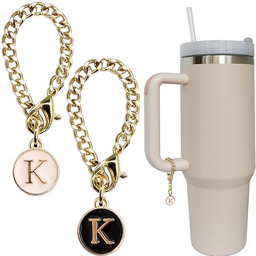 Wabogove Letter Charm Accessories for Stanley Cup 2PCS Initial Name ID Personalized Handle Charm for Stanley Tumbler (K)