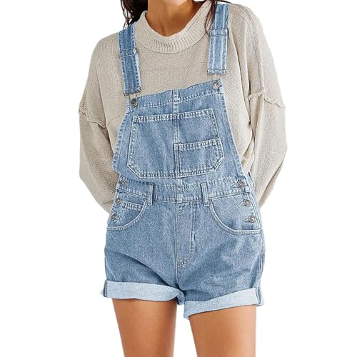 Peto para mujer, pantalones cortos de mezclilla, monos cortos, boyfriend, mono de verano, mono corto, corte regular, pantalones de tirantes ajustables, pantalones con tirantes, pantalones grandes Y2K,