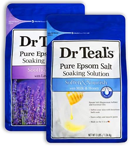Dr. Teal's Epsom Salt Bath Variety Gift Set (2 Pack, 3lbs Ea.) - Soothe & Sleep with Lavender, Soften & Nourish with Milk & Honey - Essential Oils Moisturize Skin & Ease Aches & Pains