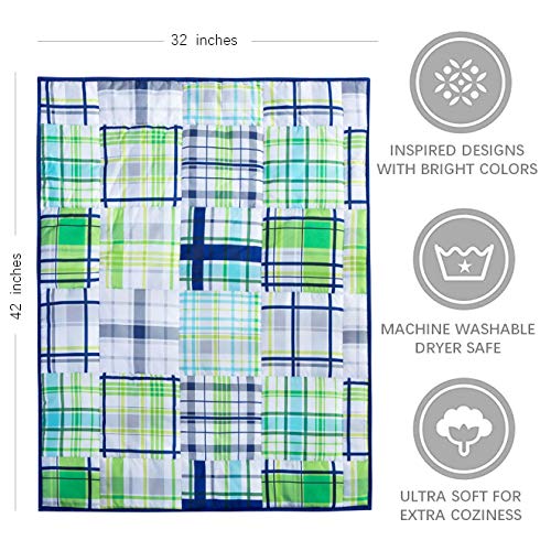 Little Grape Land 3 Piece Plaid Crib Bedding Set For Boys, Cpsia Certified - Crib Set Green In Standard Size 52" X 28", Including Fitted Crib Sheet, Crib Quilt, Crib Skirt #TOP3