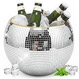 Bertork 9.8 Inch Disco Ball Ice Bucket, Mirror Silver Cooler for Wine, Beer & Champagne, Perfect Retro Party Accessory