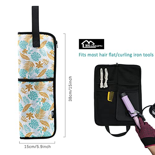 WK IEASON Hair Flat Iron Case Holder Canvas Bag Heat Resistant Curling Iron Straightener Holder Bag for Hair Tools Curling Iron Organizer Bag (Floral print-Fabric bag)3