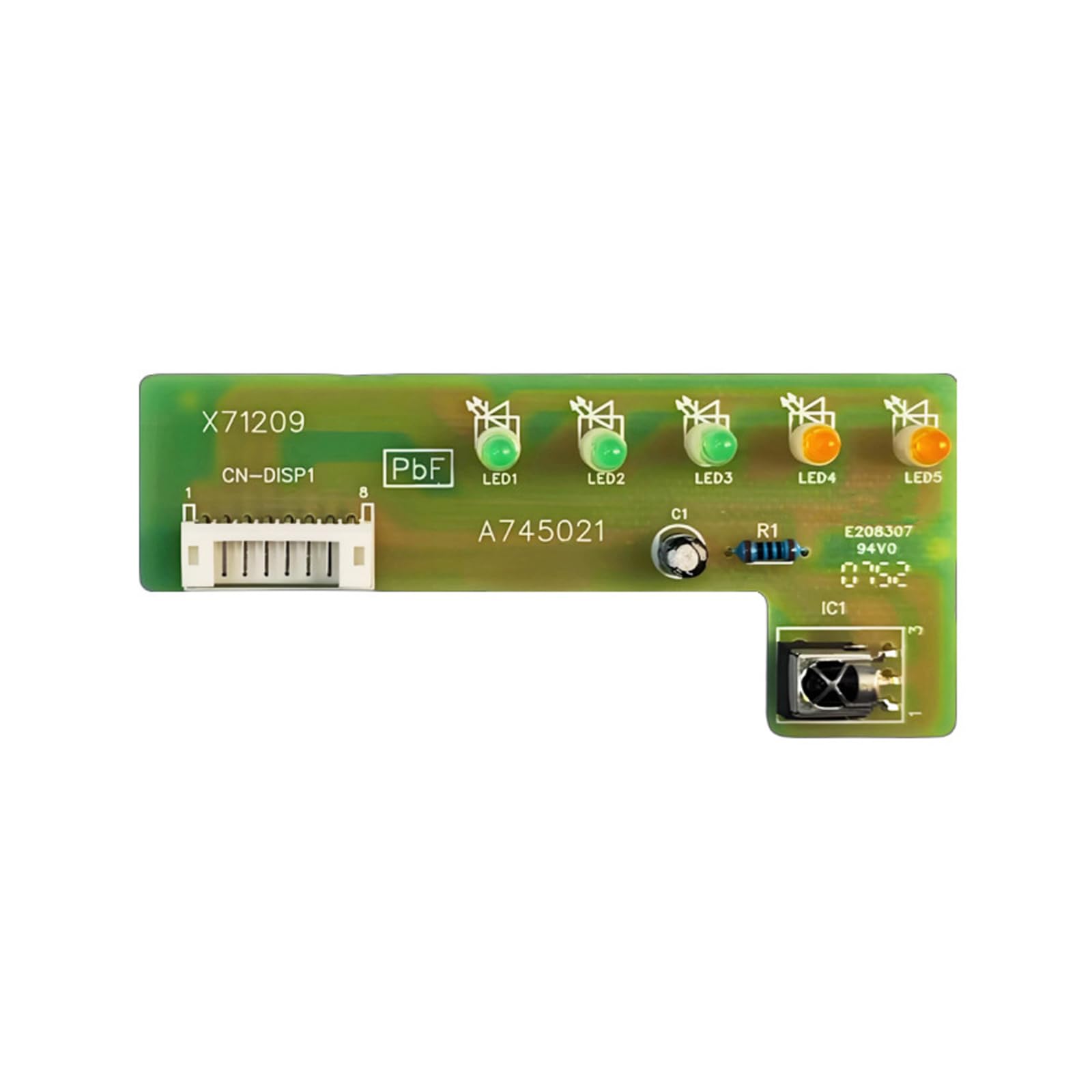 FGDTREE Indoor AC Display Receiver Board Repair Part A745021 with Connector Area, IR Window and Green PCB Board Layout for Service Jobs Use
