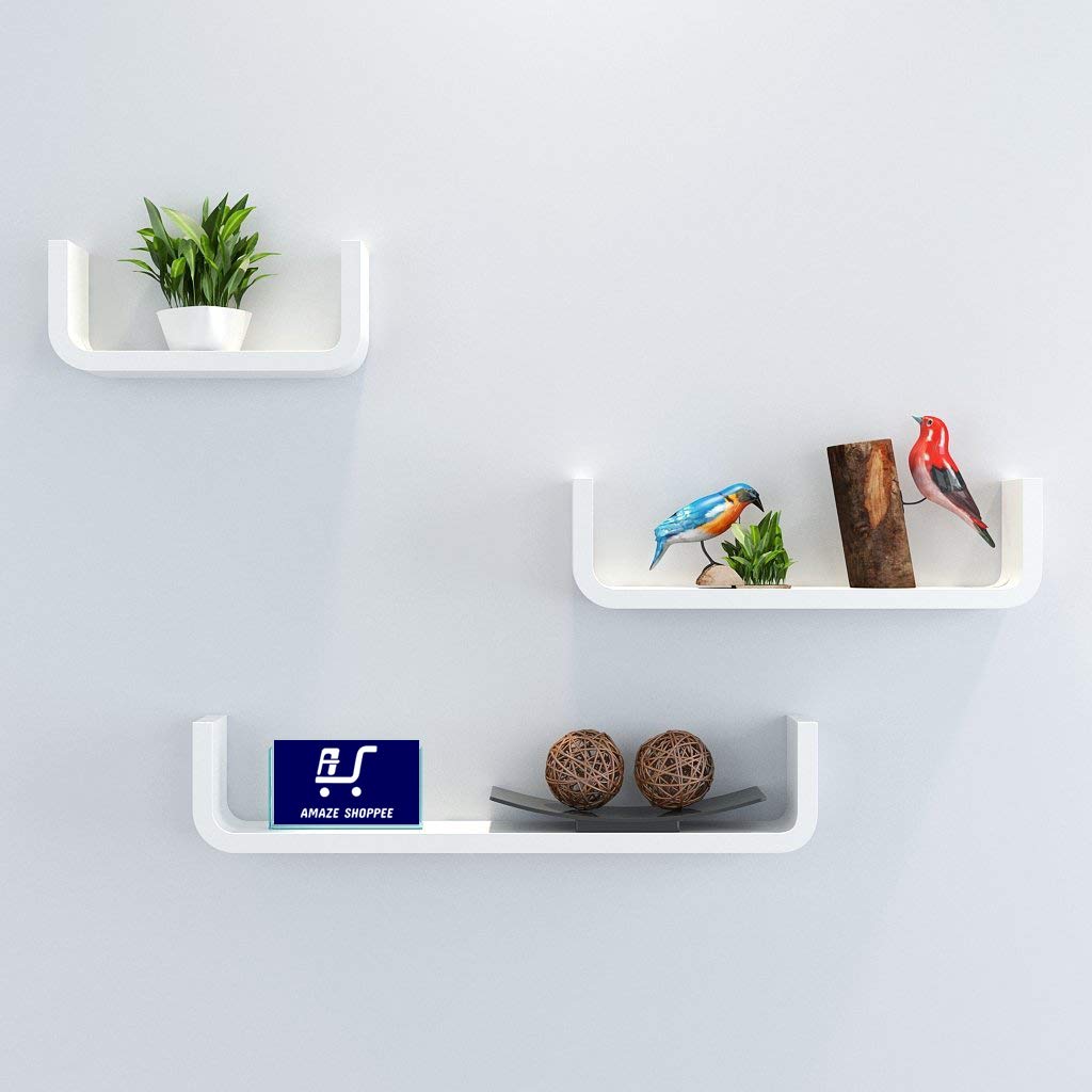 AMAZE SHOPPEE MDF Floating Wall Shelf Set of 3 U Shape Round Corner