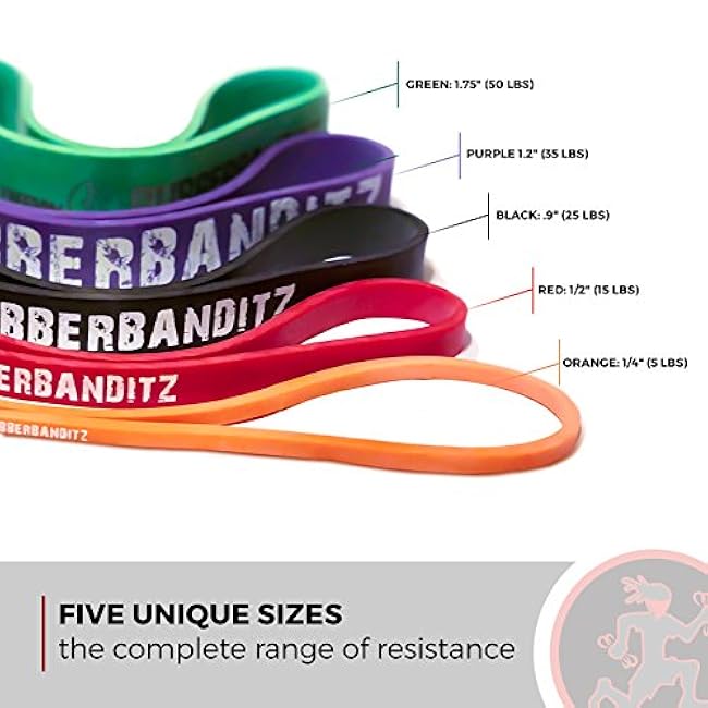 Rubberbanditz Extra Thick Booty Bands for Glutes & Legs, Mini Loop Engages HIPS, Thighs, Butt, Abs, Hip Resistance Bands for Working Out, Perfect Home Gym Equipment, Sizes 5-300 Lbs - Pack of 5