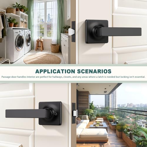 Image of GOBEKOR 3 Pack Matte Black Door Handles Square Interior Door Handle Passage Door Levers Black Closet Door Handle with Lock Modern Lever Door Handles