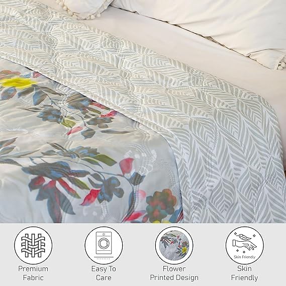 Image of SHOPINGTRADE Dohar Double Bed Cotton Blankets for Summer Ac Comforter and Cooling Blankets for Summer Grey Color Classic Printed Design Quilt Ideal for Gifting (RED Flower Design, Single Bed)