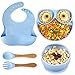 NEWSTYLE Vajilla Bebe, 5 Piezas Juego Vajilla Bebe Silicona con Ventosa Plato Cuenco y Cuchara Tenedor Babero Set, Aprendizaje Vajilla para Infantil Niños Impermeable Plato Aprendizaje Cubiertos