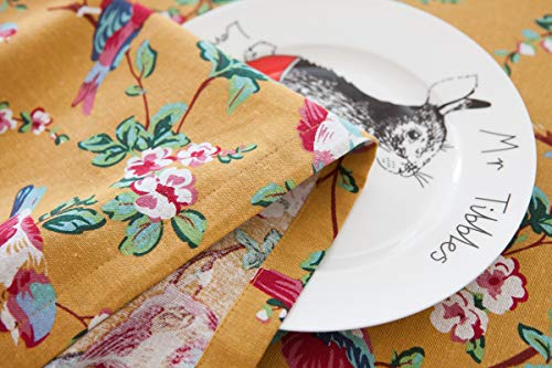 Nappe lin coton oiseaux fleurs pour table rectangulaire de salon