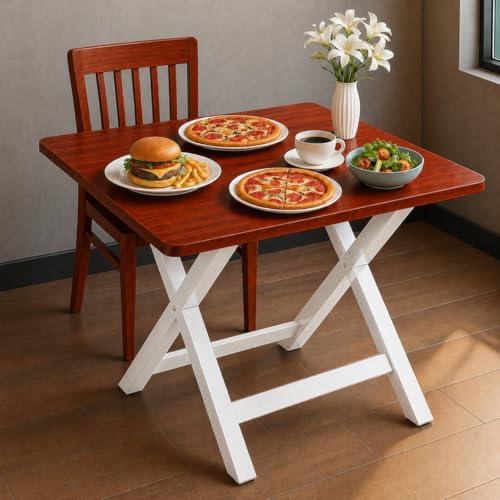 Image of Multi-Purpose Portable & Foldable Wooden Dining Table Desk for Living Room | Bed Room | Made with Engineered Plywood top and Powder Coated Finish for Home & Office (Coffee brown with White Metal)