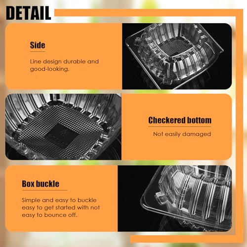 Auch 100pcs Disposable Plastic To Go Containers with Clear Lids Fancy Hinged Top Square Clamshell Food Boxes for Take Out, Home Party Togo Clam Shell Box to Carry Cake, Dessert (100pcs) by AUCH - Image 4