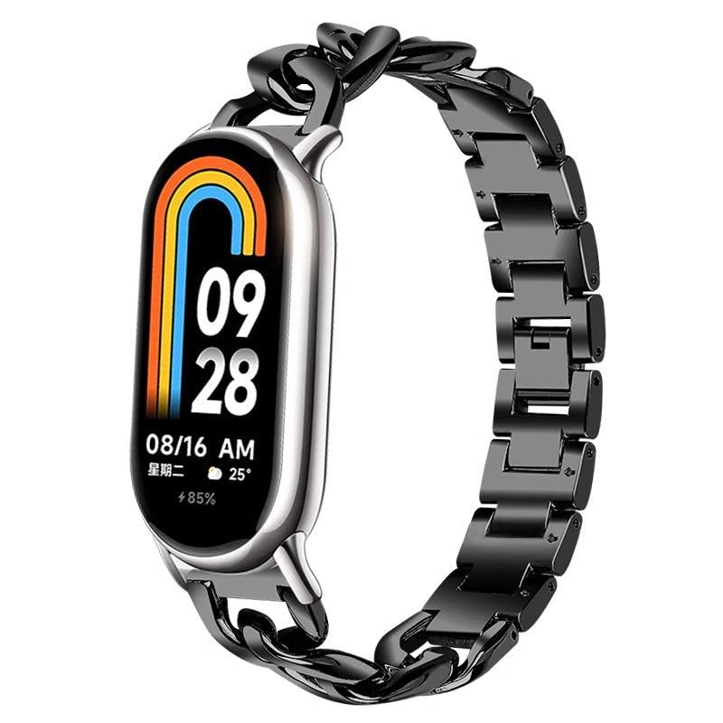 For Xiaomi Smart Band 10/9 / 8 xDfind Single-row Denim Chain Stainless Steel Watch Band