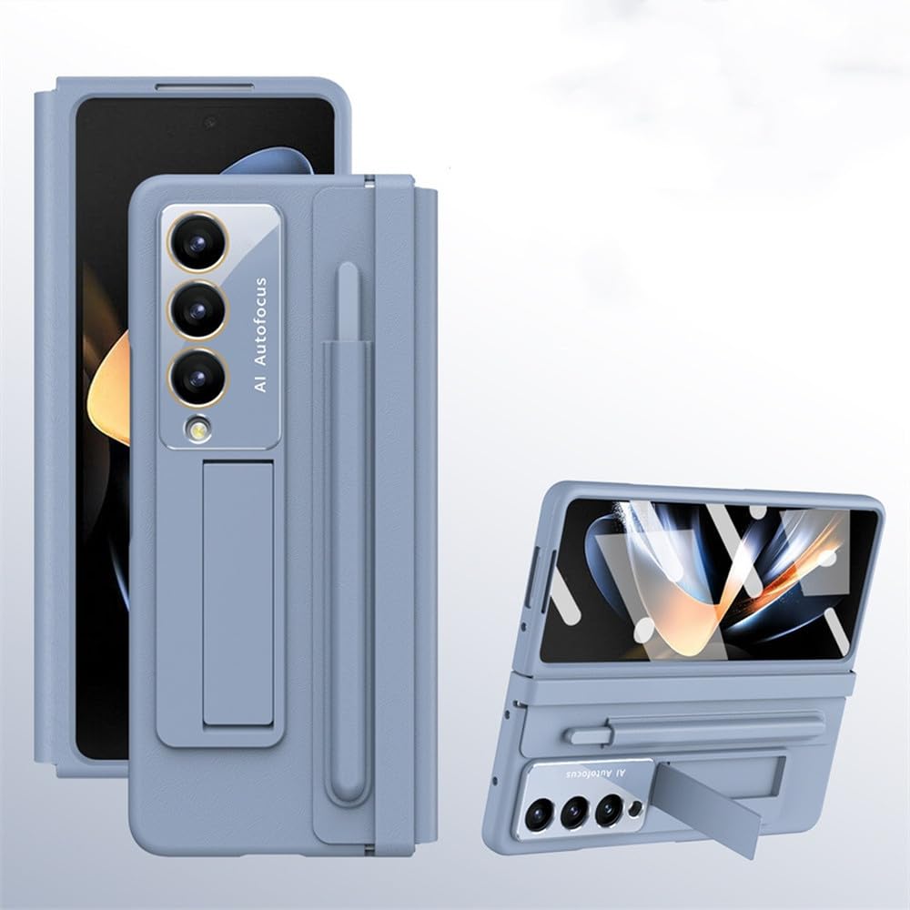 Funda para Samsung Z Fold 4 Funda de Cuero con Bisagra Plegable para teléfono para Samsung Z Fold 5 Funda con Ranura para bolígrafo Soporte para película Funda Protectora, Azul, para Z Fold 4