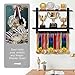 LAVIEVERT Wooden Medal Hanger & Trophy Shelf, Wall-Mounted Race Medal Display with 2 Tier Storage Shelf, Medal Holder Trophy Rack with 19 Hanging Bars - Black