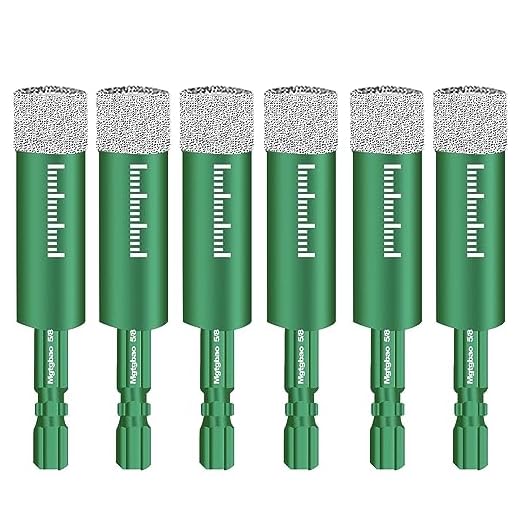Mgtgbao 6pc 5/8” Green Dry Diamond Drill Bits Set, 16mm Hex Shank Core Drill Bit Brazed with Cooling Wax for Porcelain Tile Ceramic Concrete Granite Marble Hard Materials (not for Wood).