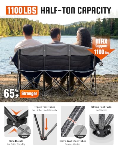 Image of KingCamp 3 Person Camping Chair, Oversized 1100lbs Heavy Duty Loveseat