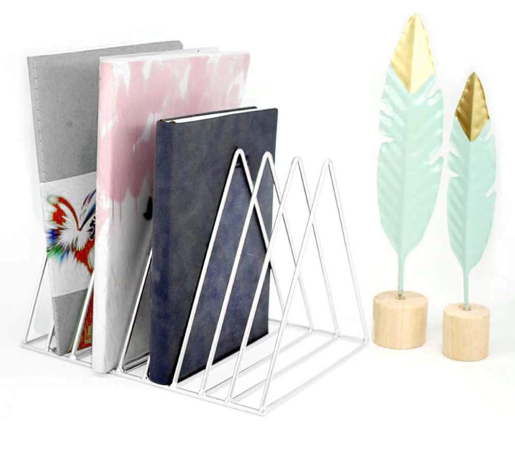 2 pcs Soporte para periódicos de escritorio, estante de almacenamiento de hierro para escritorio, organizador de archivos triángulo, decoración para el hogar, oficina, librerías (blanco)