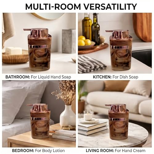Image of Luxe Home International Marble Pattern Plastic Soap Dispenser for Bathroom and Kitchen Sink Leak Proof Liquid Hand Wash Square Bottle Lightweight Smooth Finish (13.5x7 cm Brown) Pack of 1