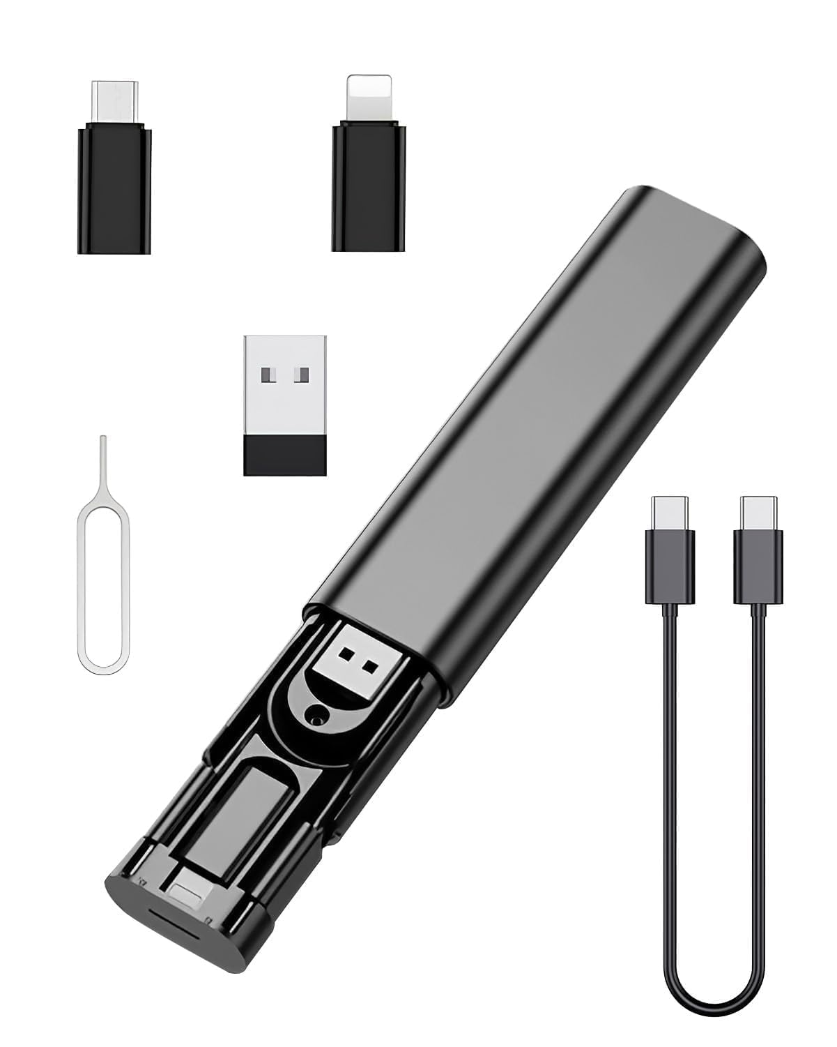 6-in-1 USB Charging Adapter Kit - 60W QC3.0/PD, Type-C to Lightning/USB-A/Micro USB Adapter, 0.3M 60W Charging Cable - for iPhone/Android, Storage Box Included