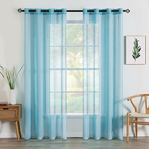 MIULEE Cortinas Poliéster Translucida de Dormitorio Moderno Ojales Cortina Ventana Visillos Salon para Sala Cuarto Dormitorio Comedor Salon Cocina Salón de 2 Unidades 140 x 145cm Azul Cielo