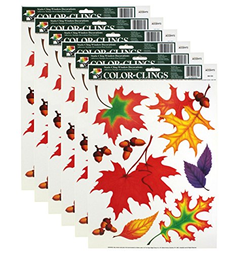 Color-Clings 9-Count Static Cling Window Decorations, Autumn Leaves, 6-Pack