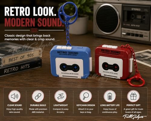 Image of TrollGadgets Retro Sound Voice Recorder Keychain, Mini Retro Cassette Recording Keychain with Playback, Portable Voice Message & Sound Recorder, Fun Recording Device, Pack of 1
