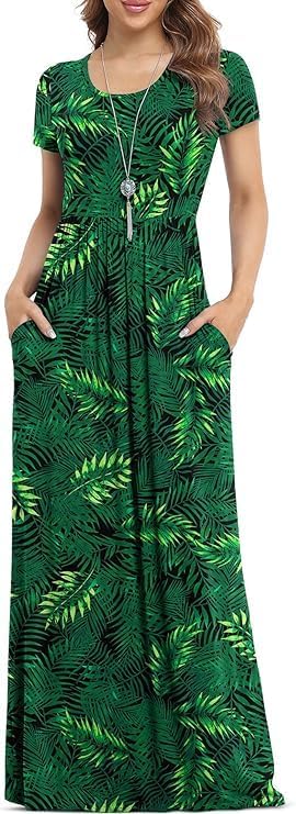 DEARCASE Maxi Dress for Women Short Sleeve Casual Summer Loose Plain Comfy Long Dresses with Pockets