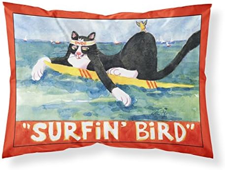 Caroline's Treasures 6051PILLOWCASE Black and White Cat Surfin Bird Fabric Standard Pillowcase Lightweight Super Soft Easy Care Decorative Artwork Pillowcase, Standard image 3