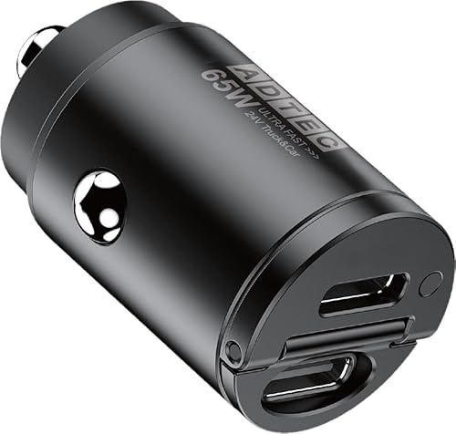 アドテック カーチャージャー 65W【USB-C x2ポート】超小型 ツライチ シガーソケット PD PPS 急速充電 高速充電 36W出力 12V車 24V車 トラック 蓋が閉まる 車載充電器 iPhone 17 ノートパソコン スマホ Switch Type-C タイプc 軽量 コンパクト シガー ACPD-V065C2