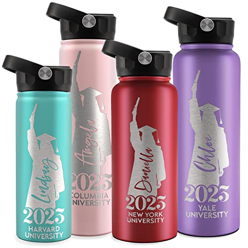 Graduation Gifts for Her, Personalized Water Bottle, 24 Oz, 9 Colors, Engraved Name, Year & School Name, Class of 2025 Graduation Gifts, Congrats Grads, High School