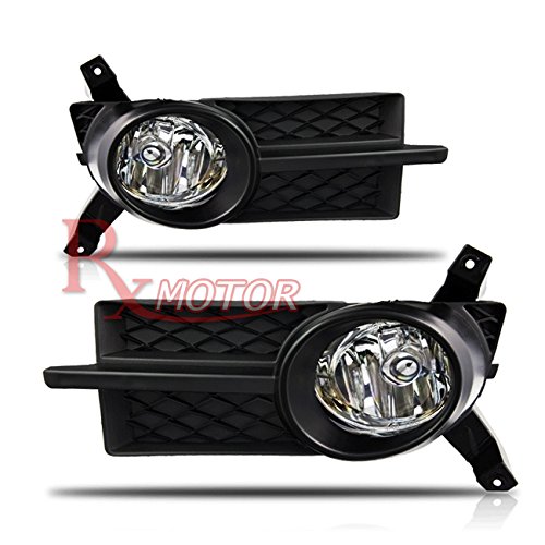 Rxmotor 2007-2011 Chevrolet Aveo Chevy 4dr Sedan GM2592164, GM2593164 Driver & Passenger Side Fog Light + Wiring Kit + Brezel Cover (Black)