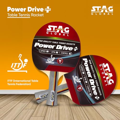 Image of STAG GLOBAL Power Drive Plus Table Tennis Racket - ITTF Approved 199g Lightweight Paddle for Intermediate Players