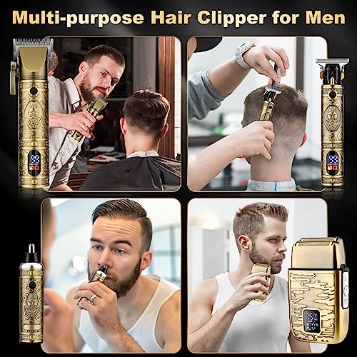 Image of Qreeyx Hair Clippers for Man T-Blade Trimmer Nose Hair Trimmer Electric Shaver Set, Professional Metal Body Barber Clippers Set for Haircut, Men's Grooming Kit with LCD Display, Ideal Gift for Him