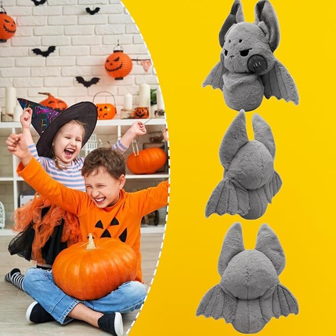 Image of Cuddly Gray Bat Plush Pillow Gothic Furry Bat Stuffed Gifts /13.7''
