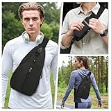 Aucuu Sling Rucksack, Brusttasche Sling Bag Klein, Schultertasche, Multipurpose Crossbody Bag, Crossbody Umhängetasche mit Kopfhörerloch, Schulterrucksack für Wandern Reisen Klettern Herren Damen