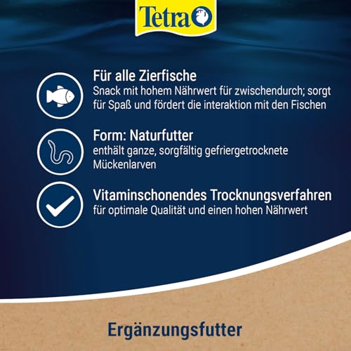 TetraDelica Bloodworms, Naturfutter für Zierfische, enthält zu 100% gefriergetrocknete rote Mückenlarven, 100 ml Dose